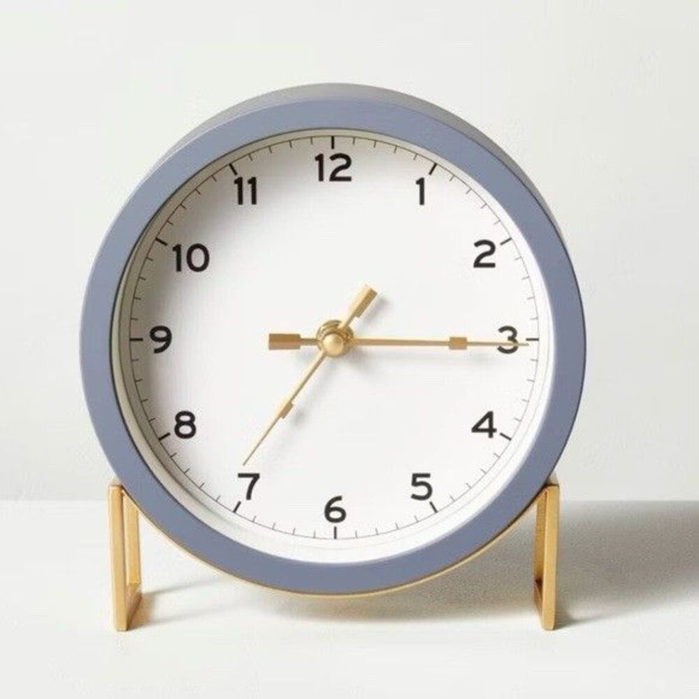 Hearth & Hand Magnolia Round Decorative Tabletop Clock Gray Brass NEW